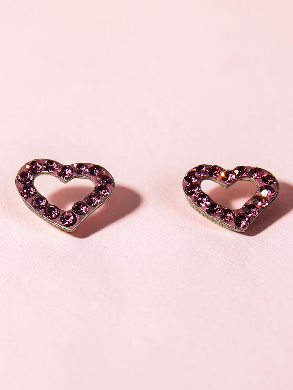 Sterling Silver & Rose Crystal Petite Heart Earrings